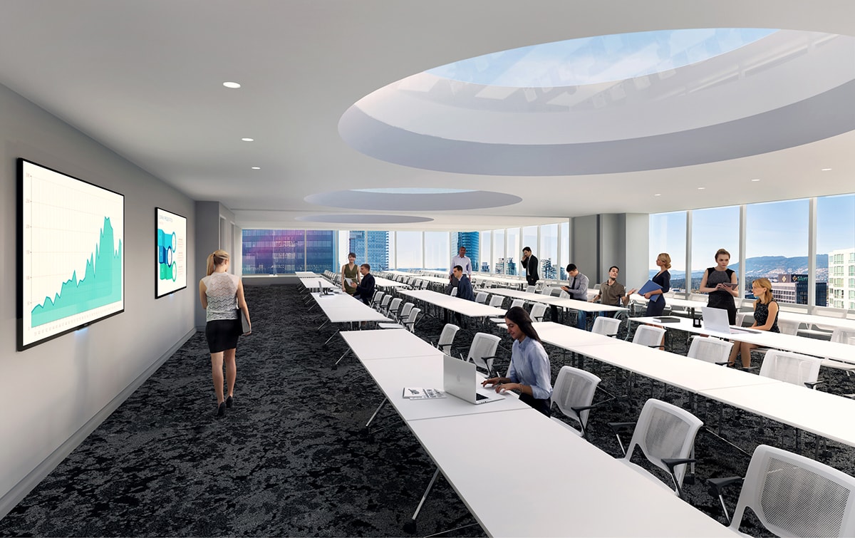 Natural light floods tenant conference rooms